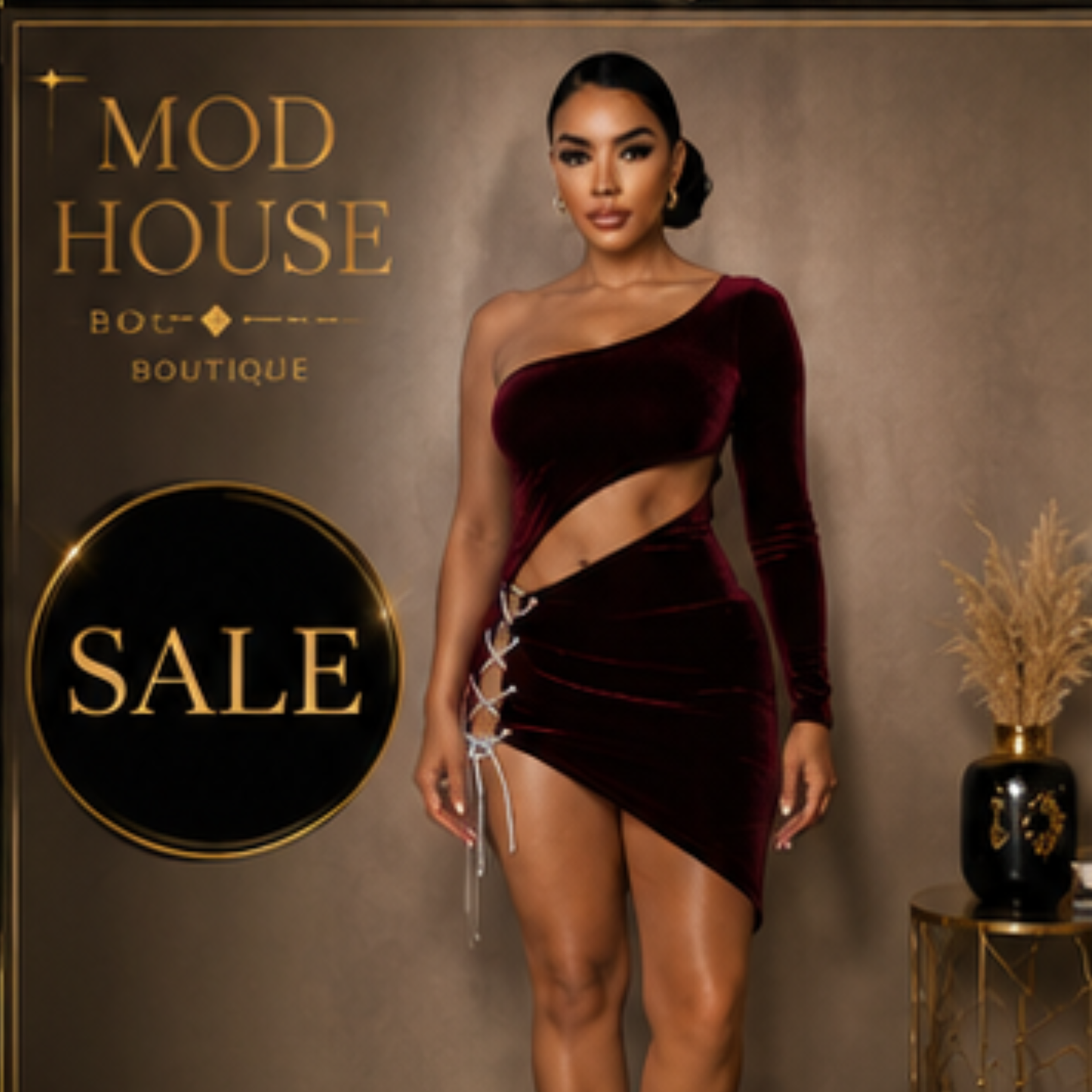 Wine Velvet Lace-Up Mini Dress