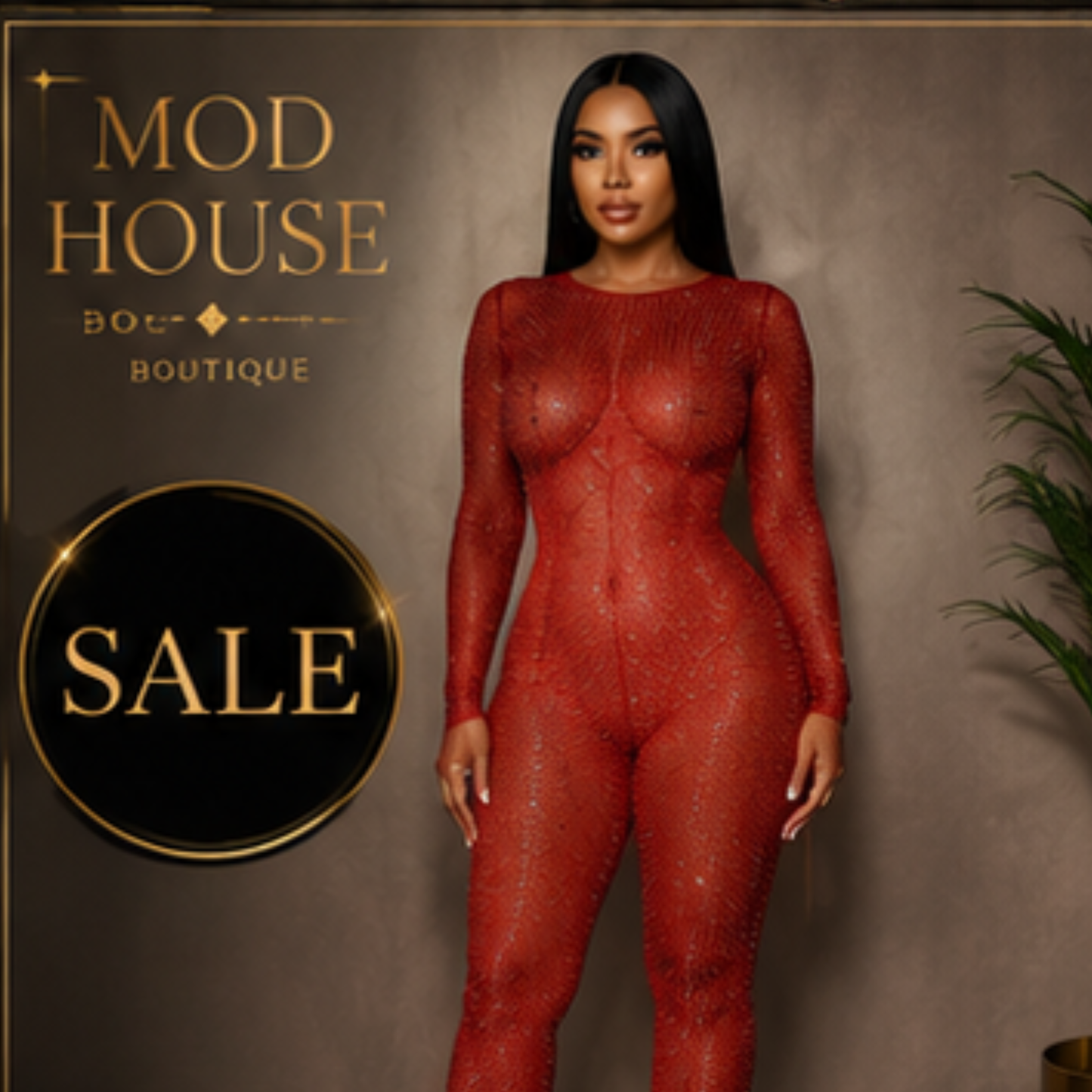 Red Rhinestone Catsuit