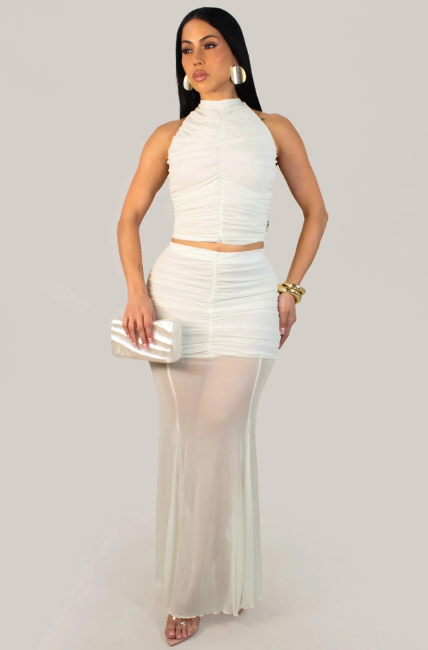 Kahki Sheer Maxi Skirt Set