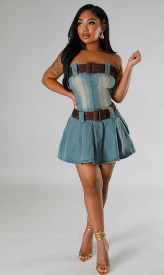 Denim Diva Buckle Mini Dress